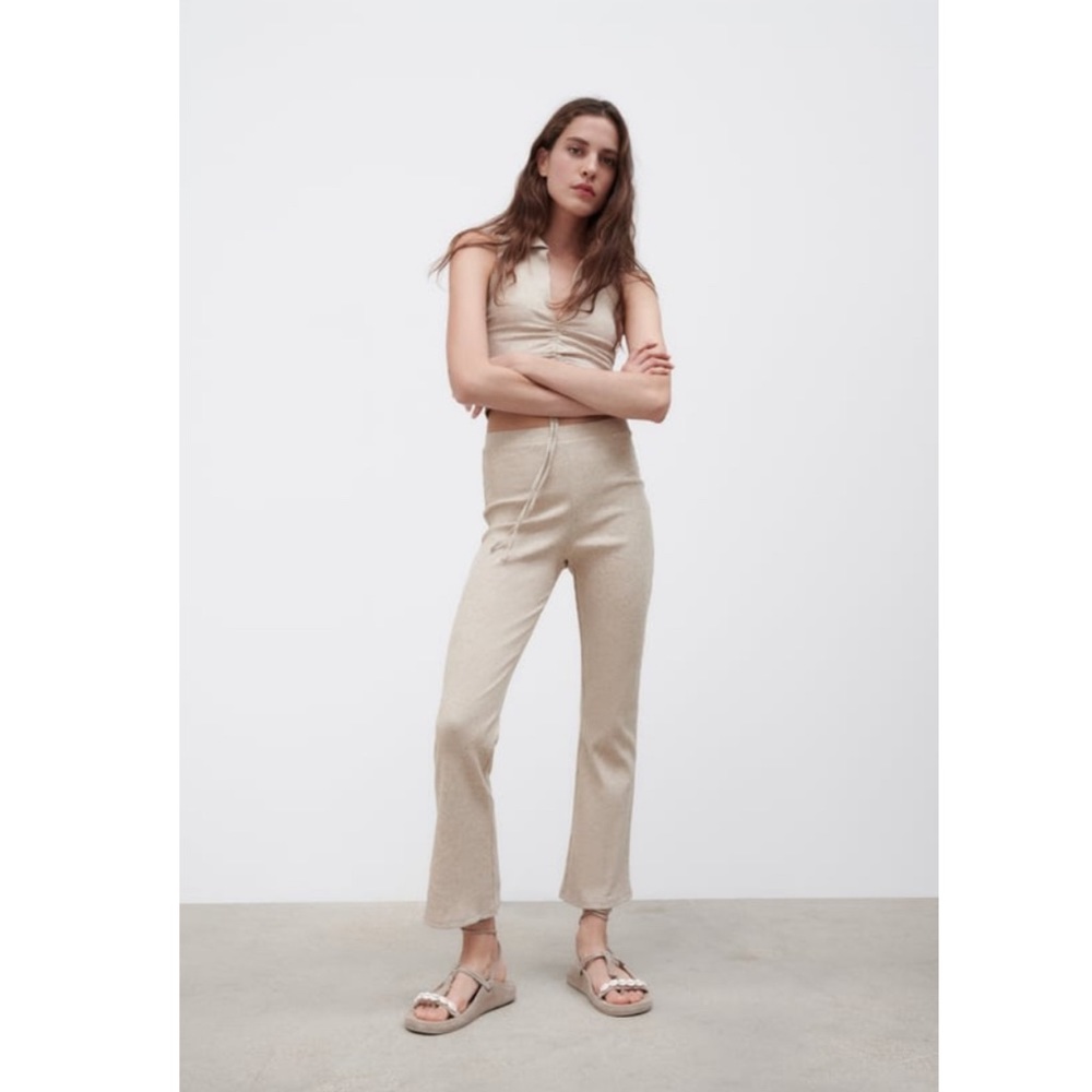 Zara High Waisted Ribbed Flare Pants